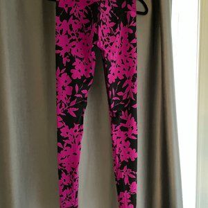 K-Deer Pink and Black floral full-length legging